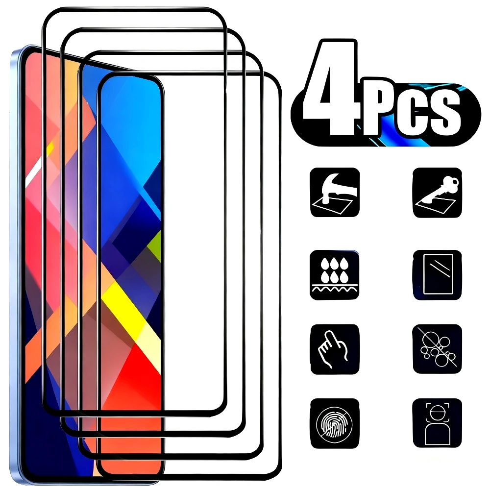 

4Pcs Full Cover Tempered Glass For Xiaomi Poco F7 Ultra F7 F6 F5 Pro F4 F3 GT Screen Protector for Poco X7 X6 X5 X4 Pro X4 X3 GT