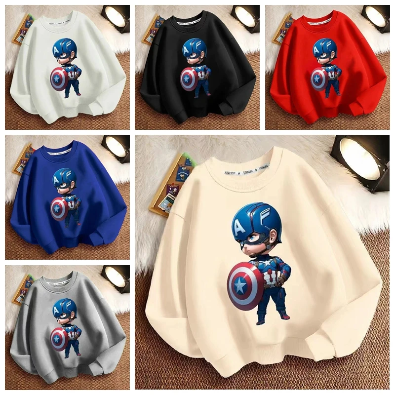 Autumn Baby Boy Sweatshirt Cartoon Captain America Print Kid Girl Casual Long Sleeve T Shirt Children Clothes Pajama Top Coat