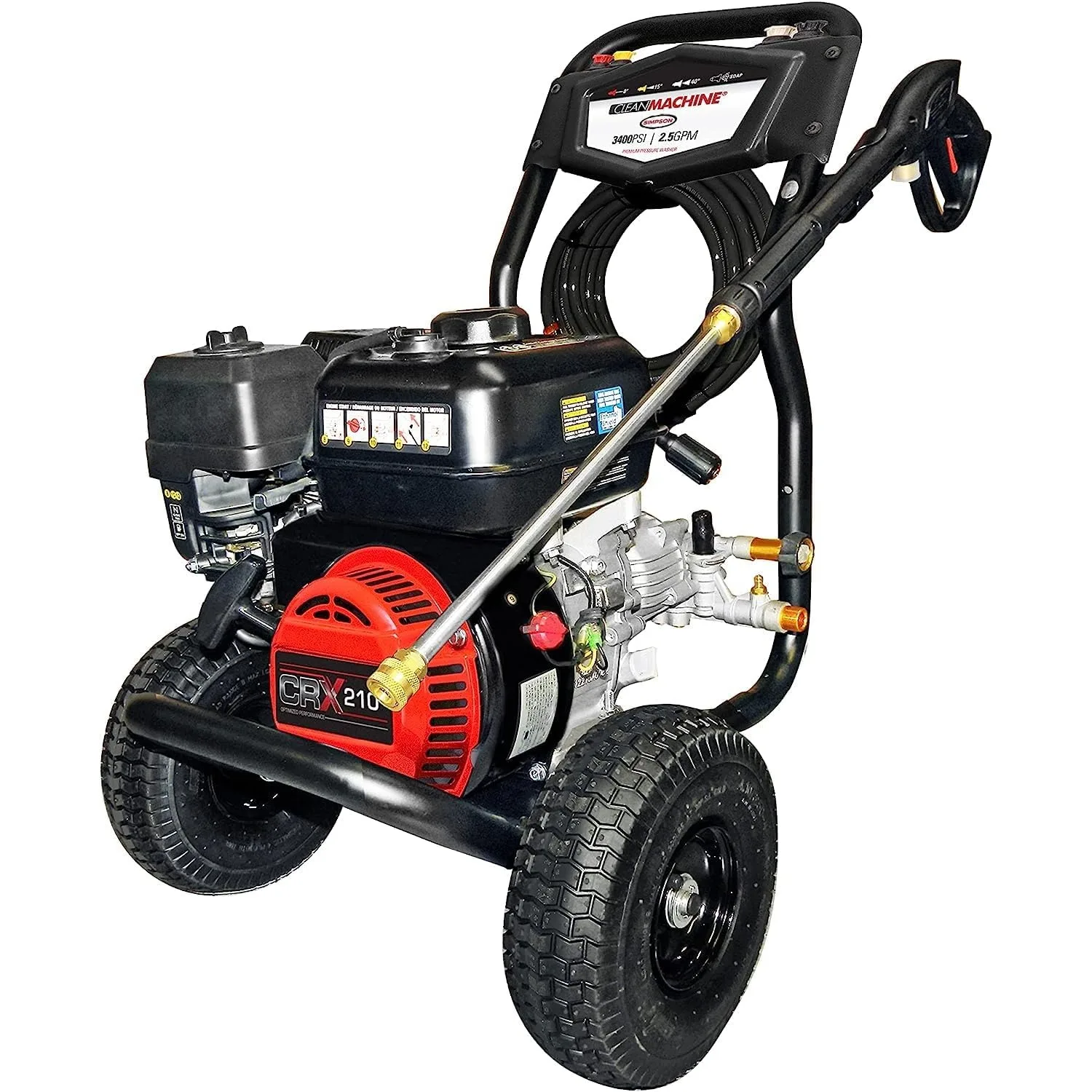 NEW CM61083 Clean Machine 3400 PSI Gas Pressure Washer, 2.5 GPM, CRX Engine,4 QC Nozzle Tips, 5/16-in. x 25-ft. MorFlex Hose