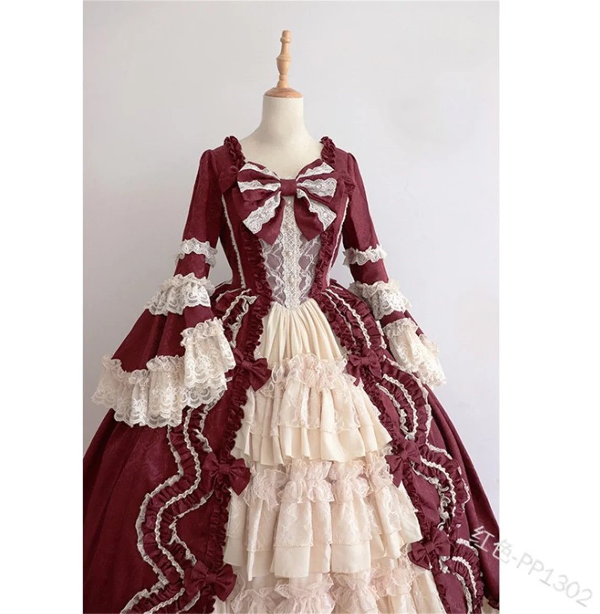 

Retro Palace Style Lolita Cosplay Elegant Girl OP Tea Party Sweet Princess Bow Lace Gauze Lace Dress With Ruffled Buttons Dress