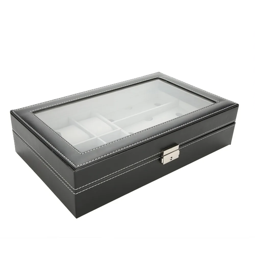

Portable PU Leather Storage Box 6+3 Grids Multifunctional Watch Organizer Delicate Simple Style Jewelry Storage Eyewear Organize
