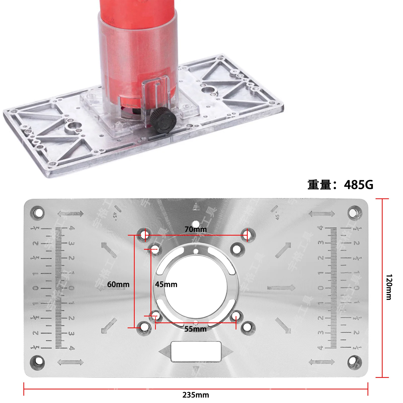 Multifunctional Router Table Insert Plate Woodworking Benches Table Saw Aluminium Wood Plate  Machine Engraving 4 Rings Tool