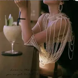 2024  XFSPARKLE Accessories New sexy handmade pearl fringe body chain retro bodice