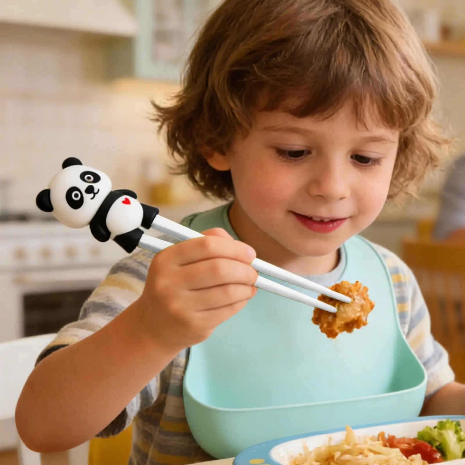 Palillos para niños, 1 par de palillos de aprendizaje con animales bonitos para niños, palillos de dibujos animados, palillos de entrenamiento, vajilla para niños