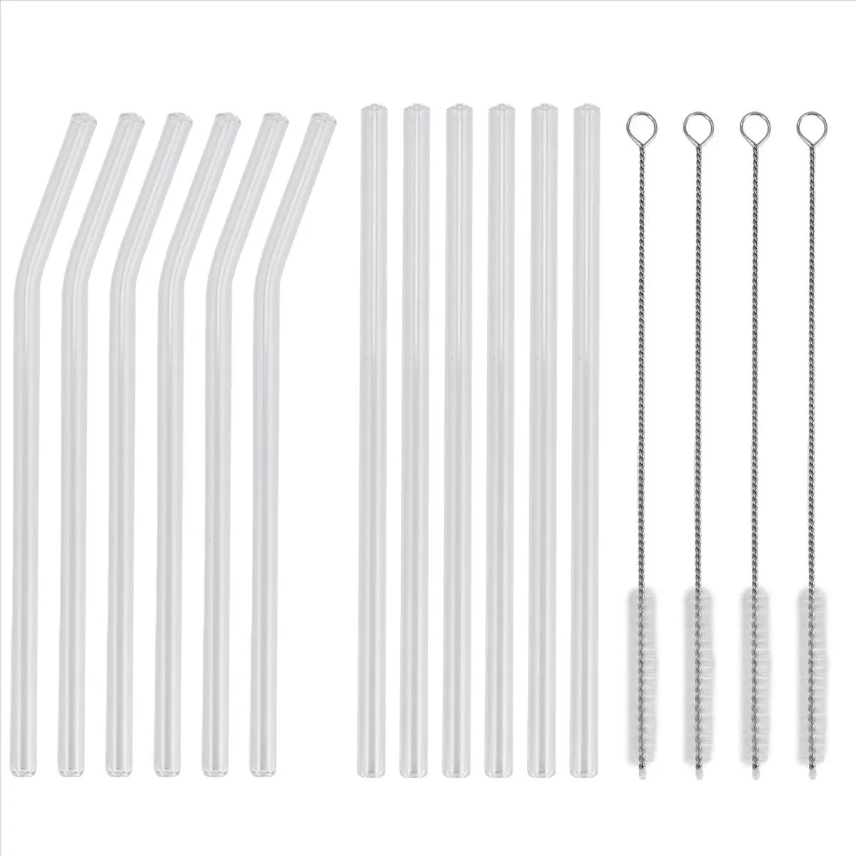 REST 12PCS Reusable Clear Glass Straws Shatter Glass Drinking Straw 6 Straight and 6 Bent with 4 Cleaning Brushes