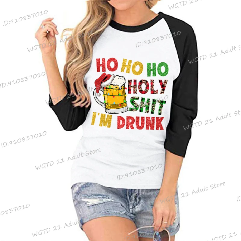 

Графическая футболка Ho Ho Ho Holy I'm Drunk с забавным принтом, женская повседневная футболка, уличная одежда с Рождеством, подарок на Новый год, Camisetas Mujer