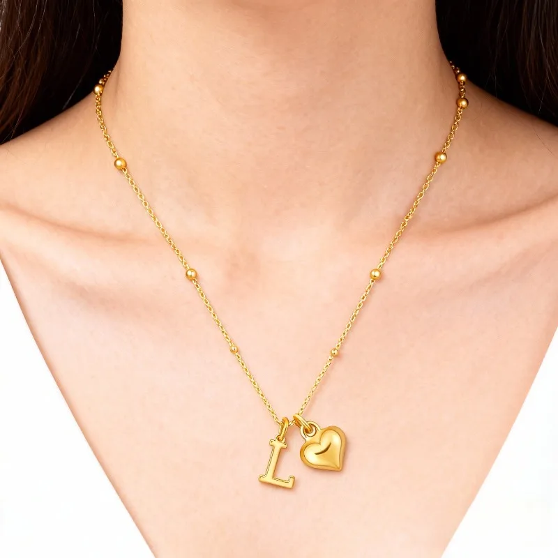 New Fashionable Light Luxury 26-letter Heart-shaped Necklace Gold-plated 14k Gold Simple Versatile Ladies' Pendant Jewelry 2026