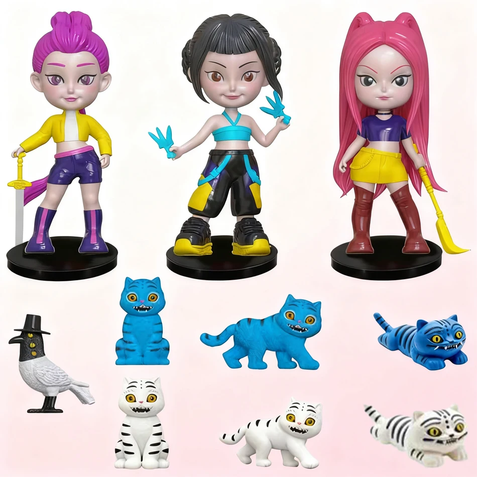 Nuovo Kpop Demon Hunters Carino Tigre Viola Cappello Nero Gazza Con 3 Occhi Mostro Caccia Ragazza Gruppo Figura Figurine Bambola Per Ventole Regalo