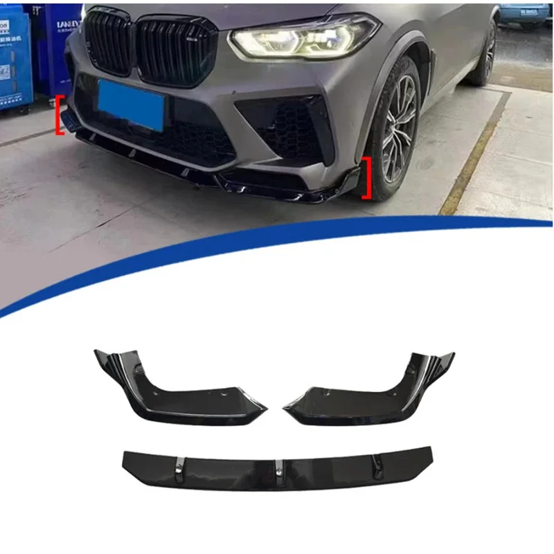 

For BMW F95 X5M 2019-2023 Bright Black Diffuser Front Bumper Diverter Spoiler glossy black Diffuser Front lip chin body kit