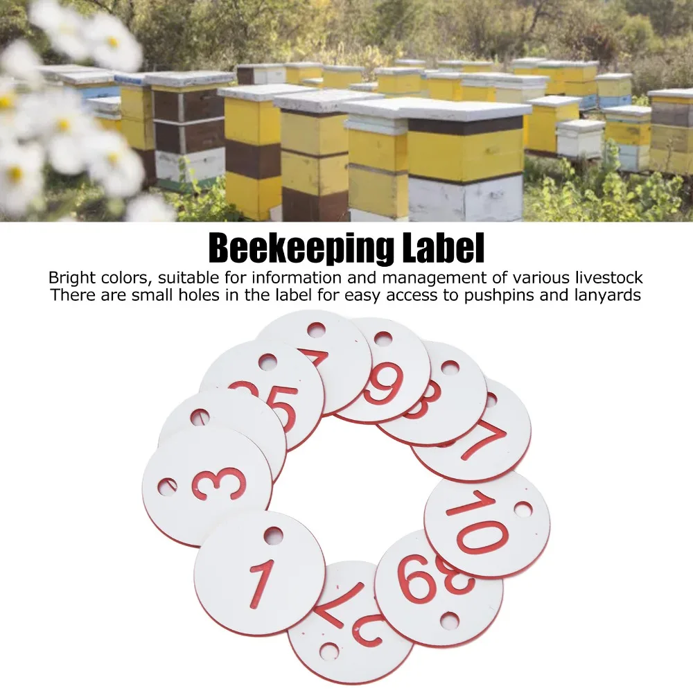 50Pcs ABS Plastic Serial Number Labels Round Shape Pre-Drilled Holes Livestock Sorting Tags Digit Printing White&Yellow