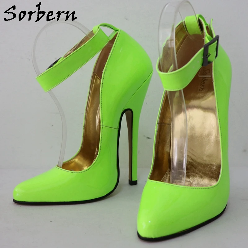 Sorbern Neon 16Cm High Heel Women Pump Shoes Stilettos Wide Ankle Strap Pointed Toe Sissy Boy Fetish Arch Heeled Footwear