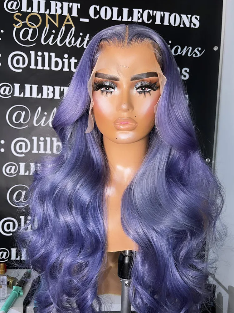 Lavender Purple Colored Body Wave Lace Front Wig Pre Plucked 13X6 HD Transparent Purple Lace Frontal Wigs For Women Human Hair