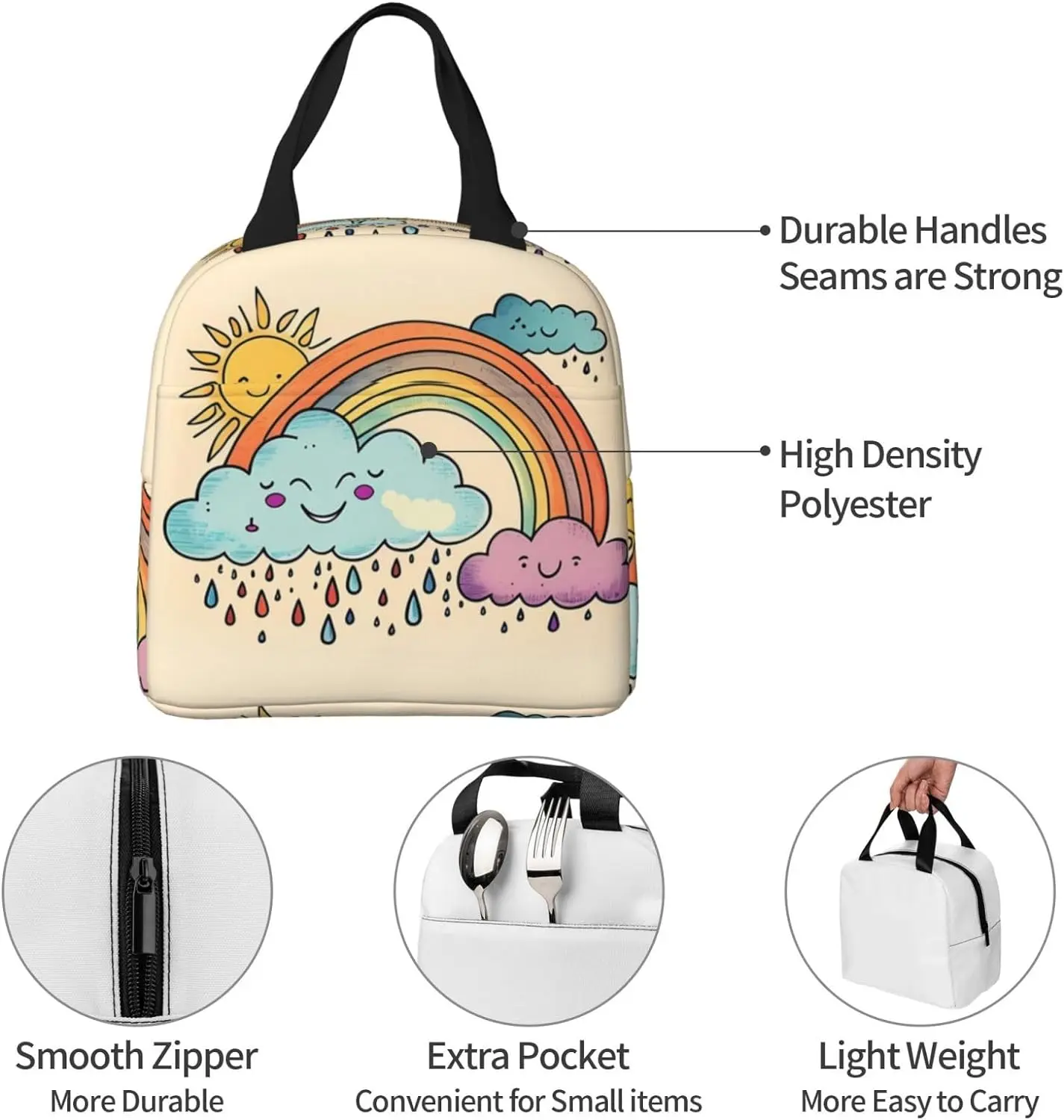 Fantastic Sky Raining Day Insulated Lunch Bag Thermal Freezable lunch Tote Waterproof Bento Lu nch Box Women Men Lun ch Tote