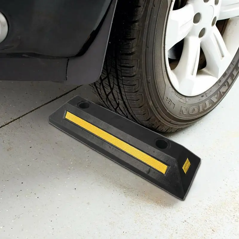 Car Garage Stoppers With Yellow Reflective Tape Rubber Parking Curb Guide Heavy Duty Car Garage Wheel Stopper For Car Vehicles