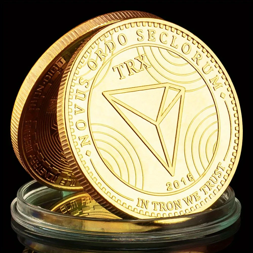 TRX Crypto Coin Physical Cryptocurrency Golden Plated Commemorative Coins Non-currency Souvenirs and Gifts Collections