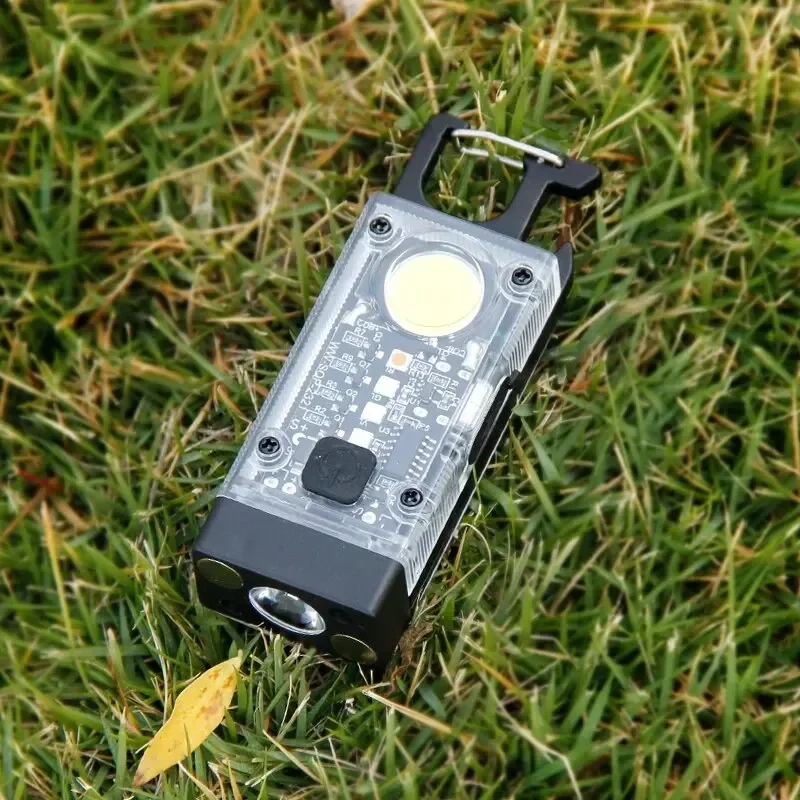 سلسلة مفاتيح COB تعمل بالطاقة الشمسية، مصباح يدوي صغير قابل لإعادة الشحن من النوع C مع مغناطيس لإصلاح التخييم مع فلاش انفجار أحمر أزرق