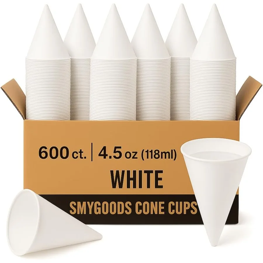 

Одноразовые белые бумажные конусные стаканчики, упаковка из 6004,5 унций, экологически чистые, герметичные, идеально подходят для мероприятий на открытом воздухе, охладители воды OntheGo, увлажнитель