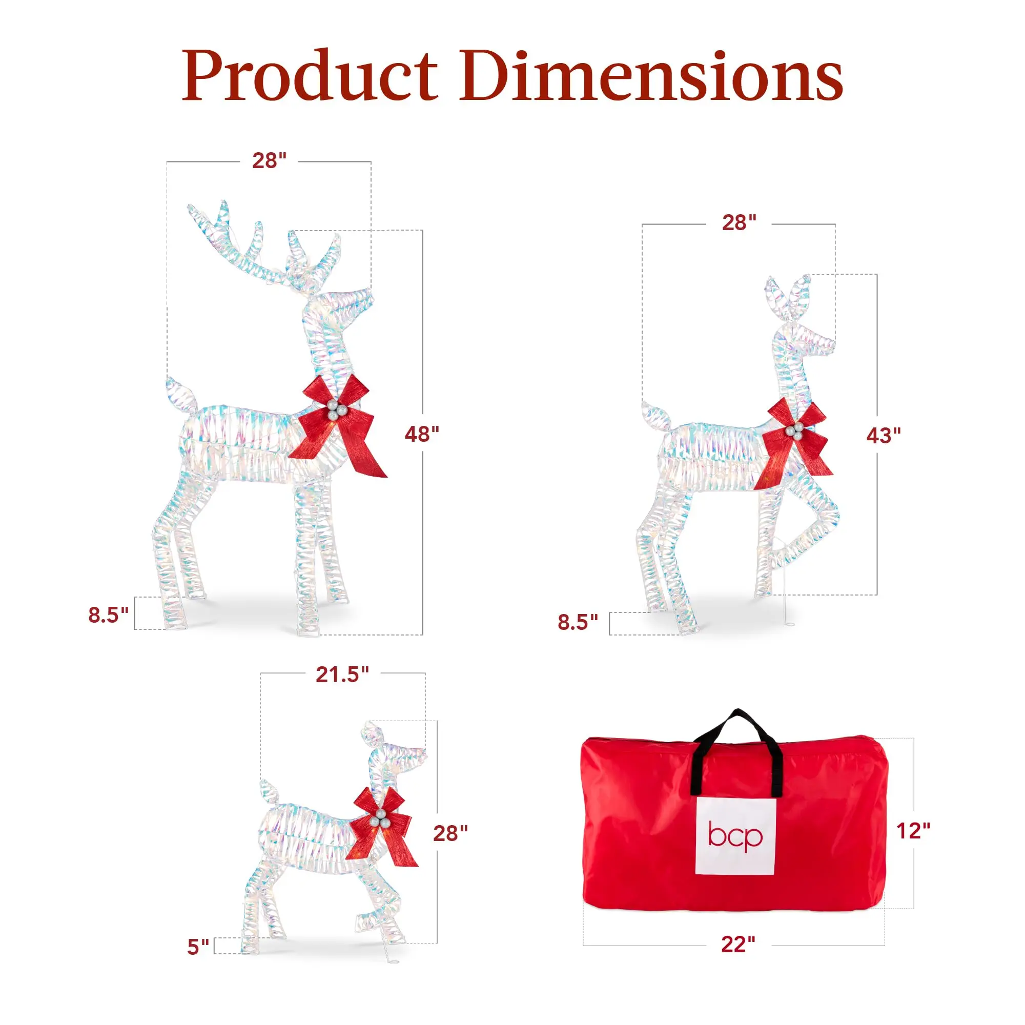 4ft 3-Piece 2D Lighted Christmas Deer Family Set, Large Outdoor Yard Reindeer Holiday Decoration with 175 LED Lights