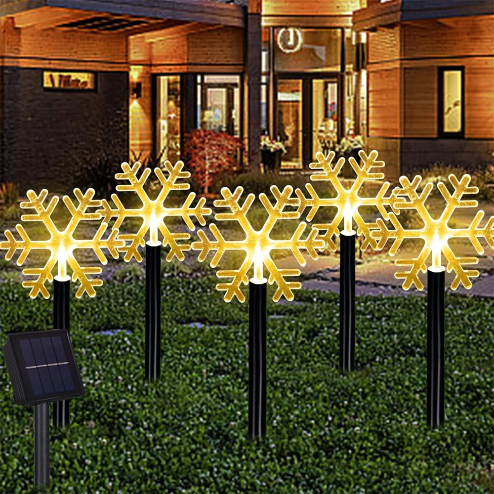 

Solar Christmas Pathway Lights 5 Pack Solar Snowflake Lights with Stake Outdoor Waterproof Landscape Lights Decorative 727