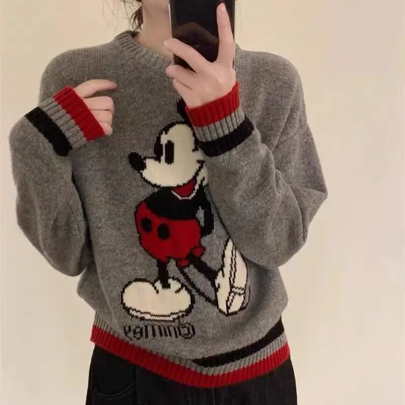 

Cute Disney Mickey Mouse Autumn Winter Knitted Jumper Tops turtleneck Pullovers Casual Sweaters Women Long Sleeve Loose Sweater