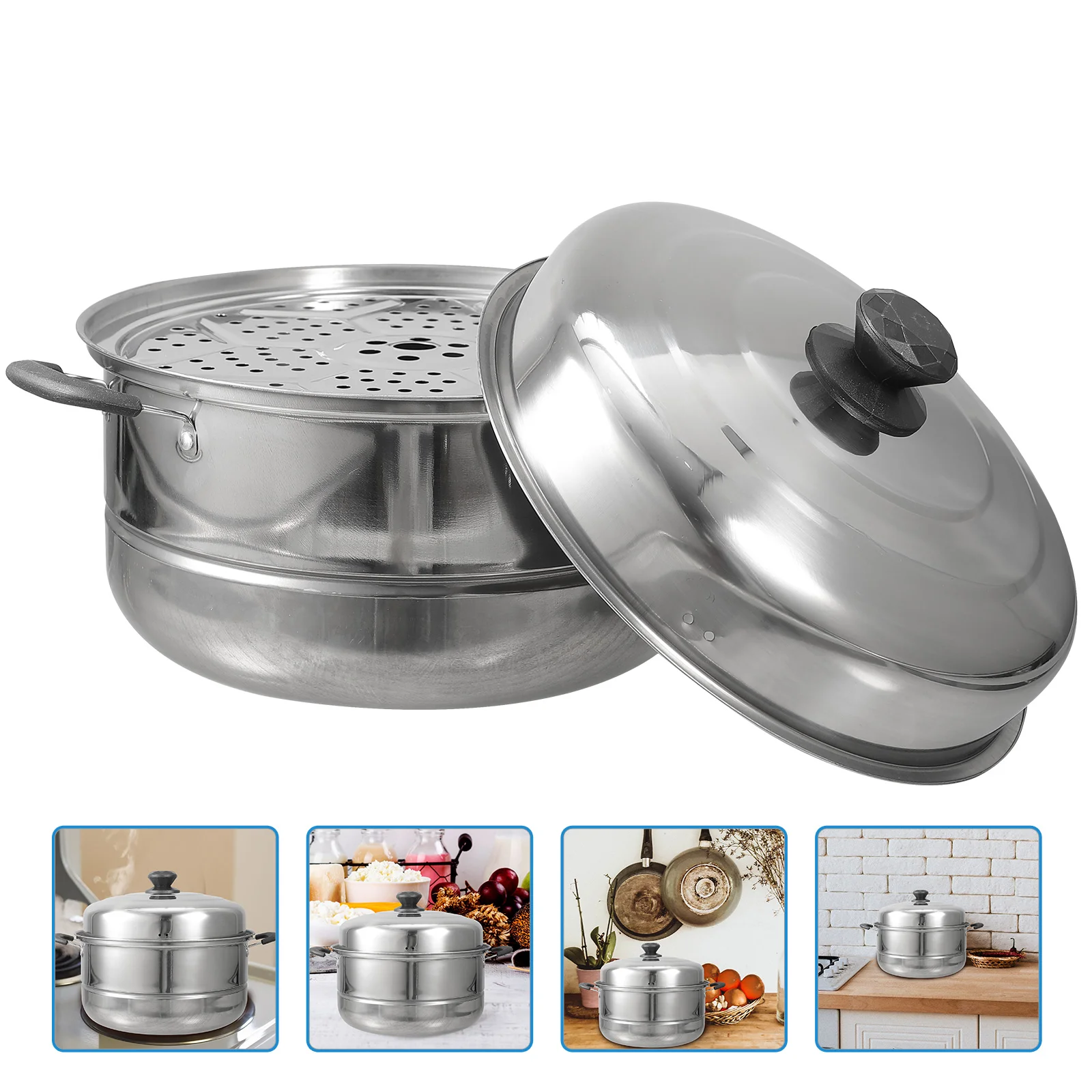 

Stainless Steel Steamer Induction Soup Steaming Pot Food Double-layered Stockpot Kitchen Tools