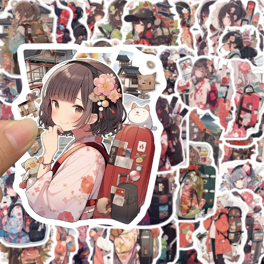 10/50 szt. Japońskie Kimono dziewczyny Anime naklejki estetyczne naklejki wodoodporne dekoracyjne papeteria na telefon pamiętnik Kawaii naklejka do