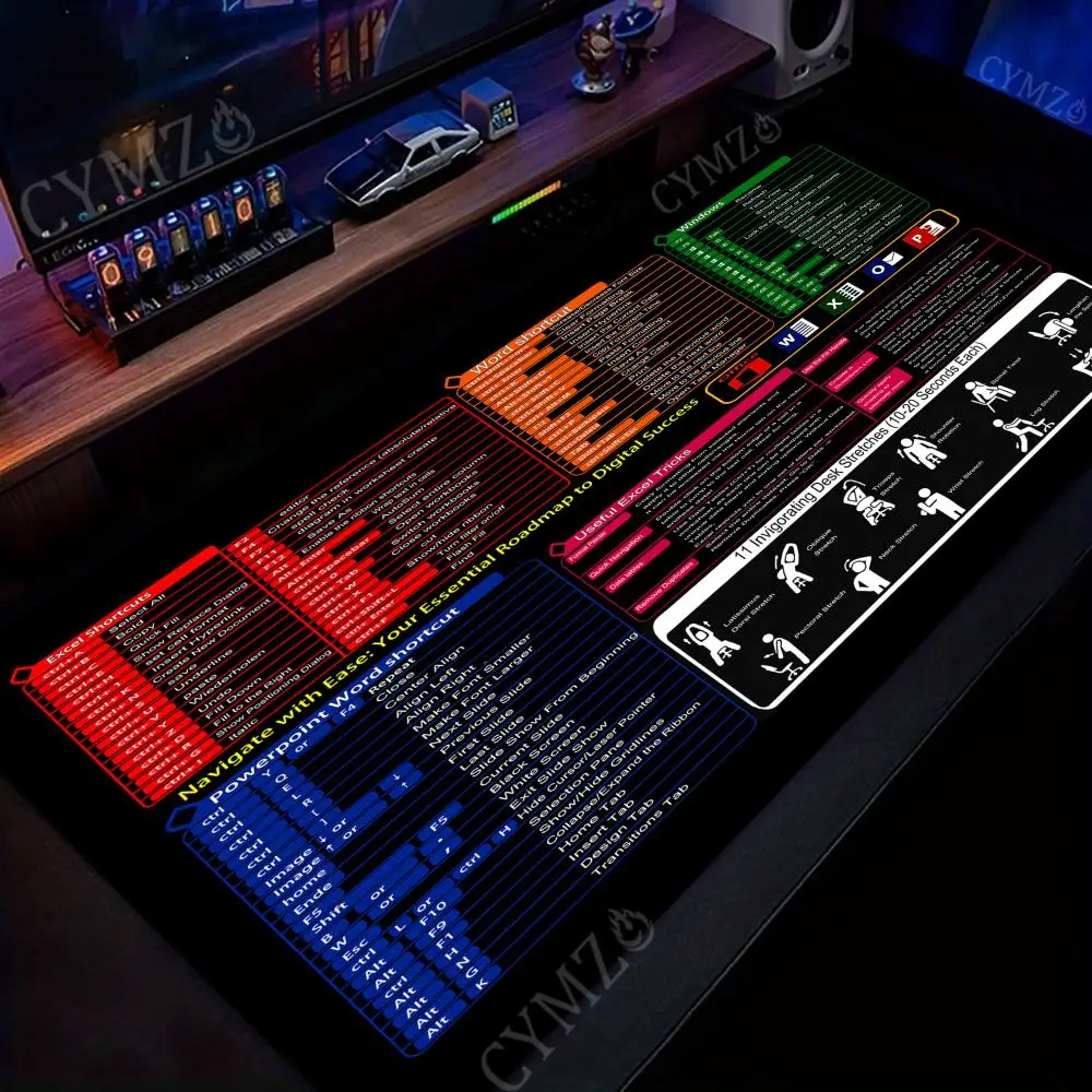 مفاتيح اختصار برامج المكتب، لوحة ماوس كبيرة، حصيرة مكتبية غير قابلة للانزلاق، حافة مخيطة متينة، حصير طاولة اختصار Excel، لوحة ماوس مكتبية