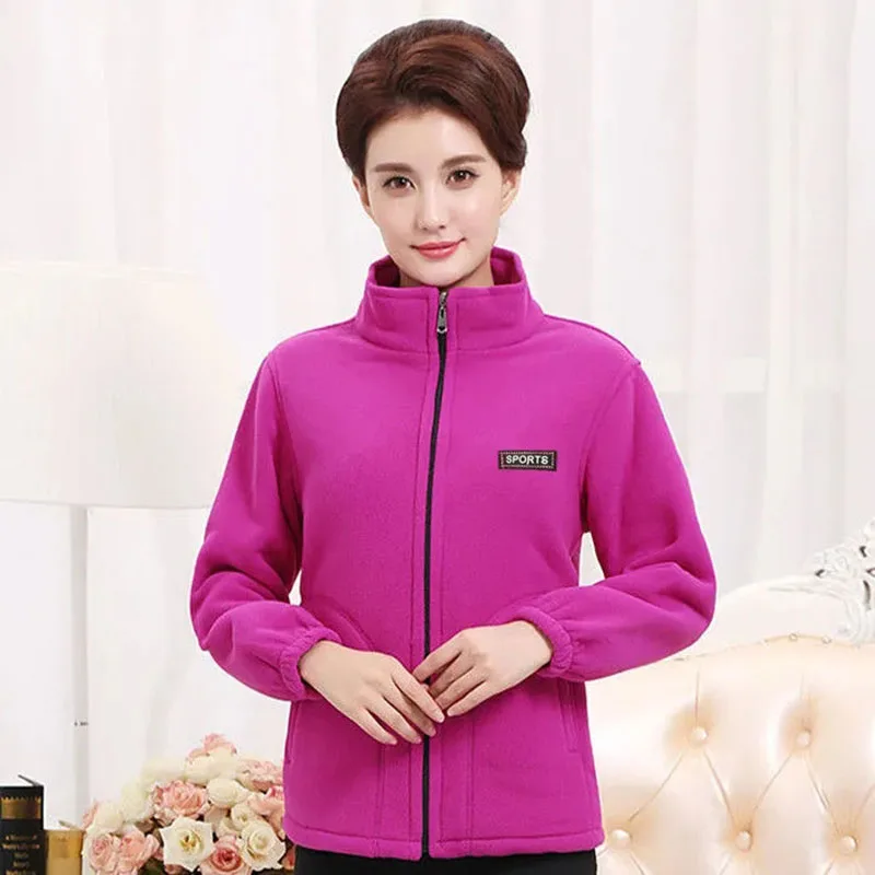 2024Spring Autumn New Jackets Large Size 5XL Middle-Aged Elderly Jacket Women Polar Fleece Sports Coat Loose Mother Outwear Tide