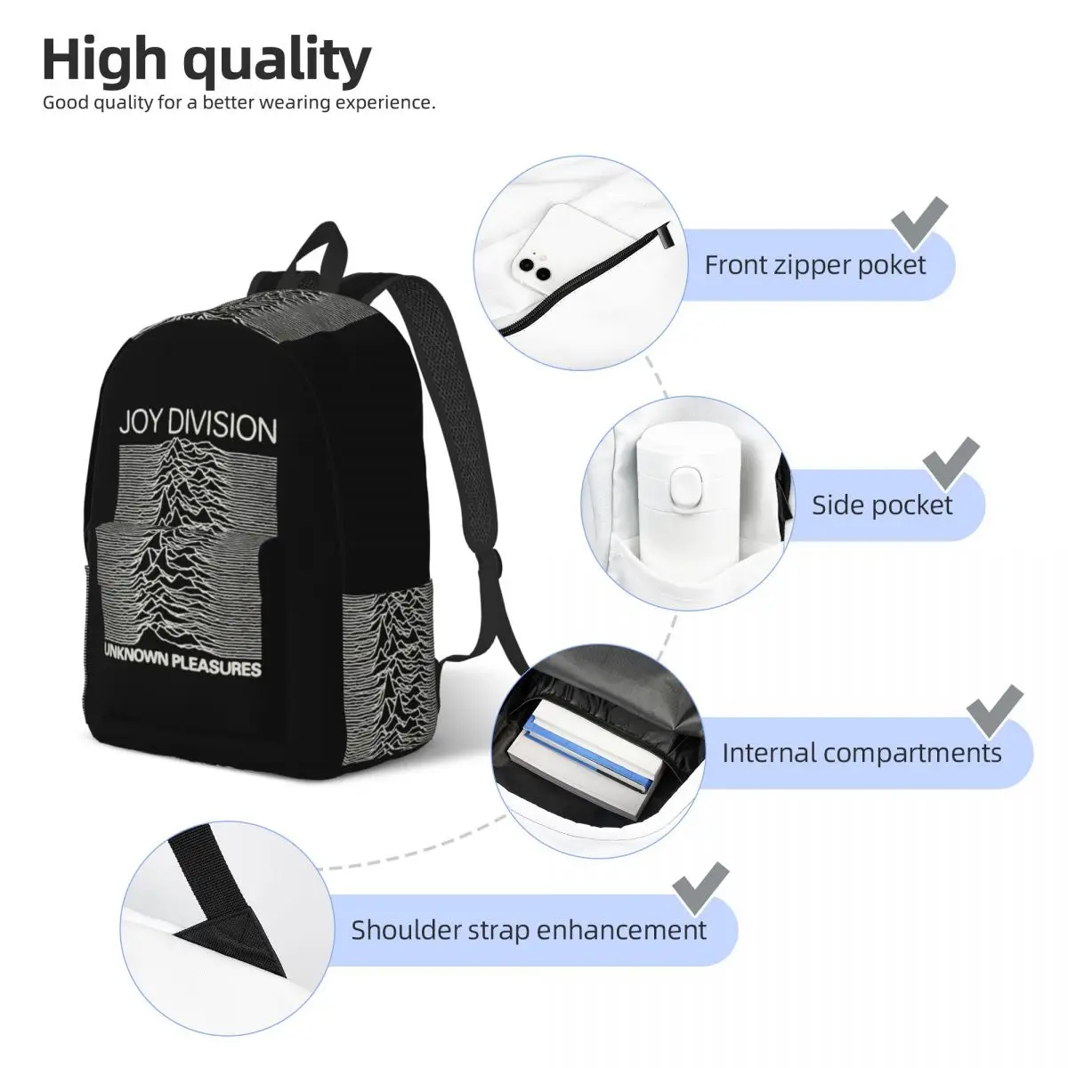 Joy Division Unknown Pleasures Student Backpack School Bag Hiking Travel Daypack for Boys Girls Bookbag Shoulder Bags