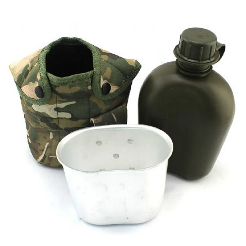 Outdoor 1L Water Bottle Alloy Lunch Box Camping Survival Kettle Outdoor Tableware Bag