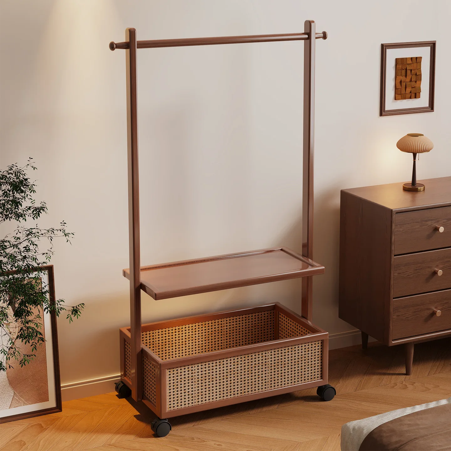 Clothes rack floor-to-ceiling indoor folding clothes rack household bedroom plastic rattan storage rack