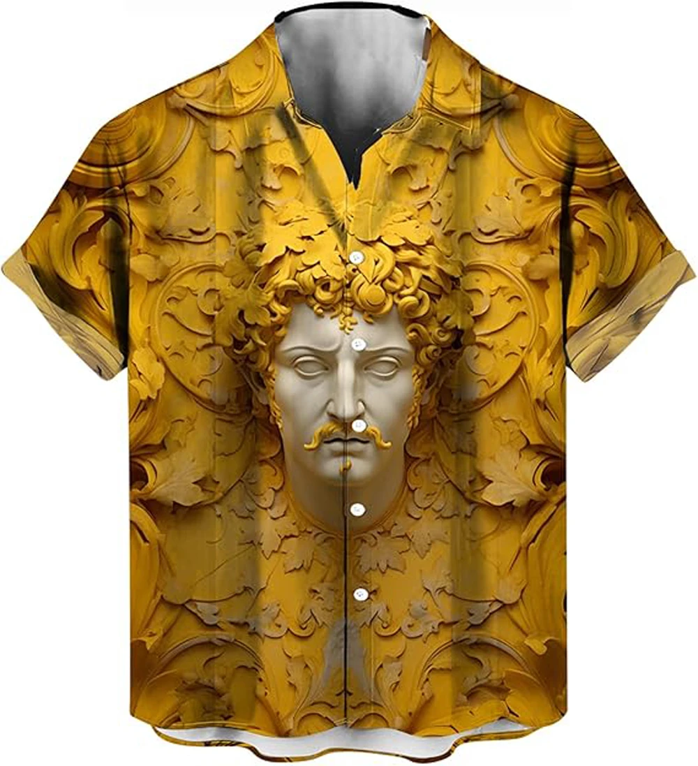 

2026 Men's Simple Folk Beachwear 3D Printed Shirt Street Casual Party Breathable Lapel Button Hawaiian Short-sleeved Top for Men