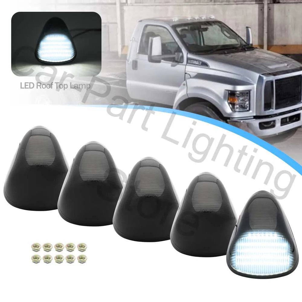 5pcs Led White Smoke Lens Cab Roof Marker Lamps Dome Blinker For Ford LCF C-450 C-550 F-250 F-350 Super Duty F-650 F-750 Chassis