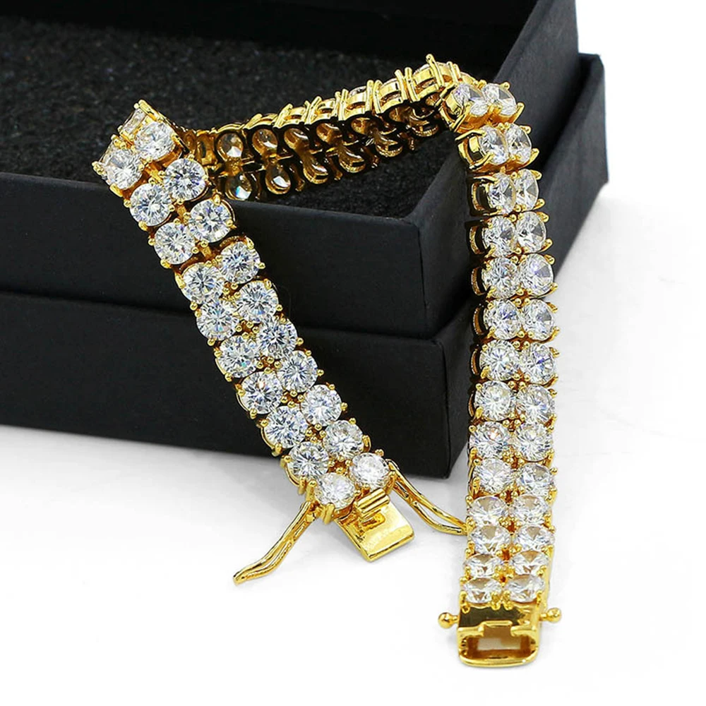 2 Rows 5mm Zircon Iced Out Tennis Chain Bracelets For Men Women Brass Hip Hop Jewelry Free Shipping