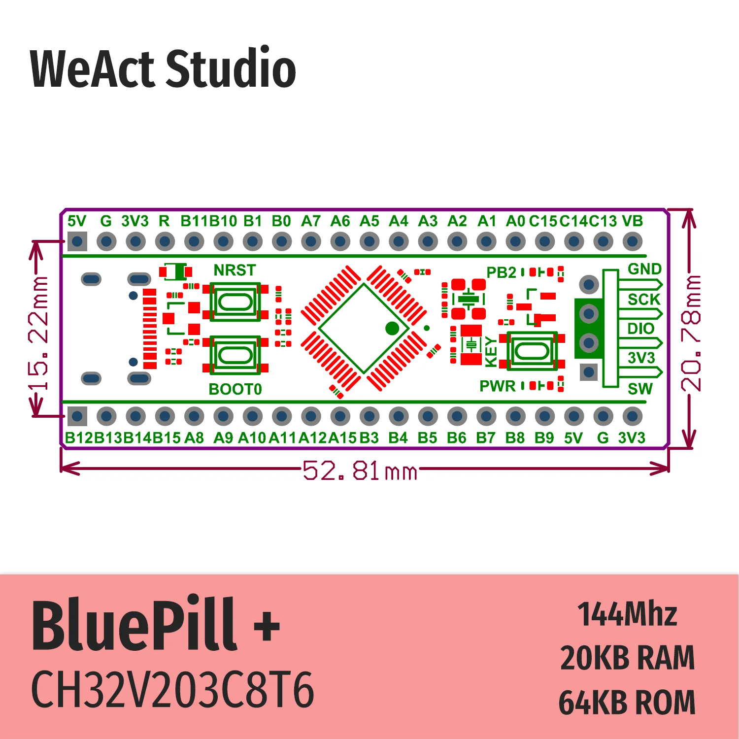 Weact منخفضة الطاقة الأساسية المجلس ، RISC-V التجريبي المجلس ، CH32V203C8T6 ، CH32V203 ، CH32V2 ، CH32