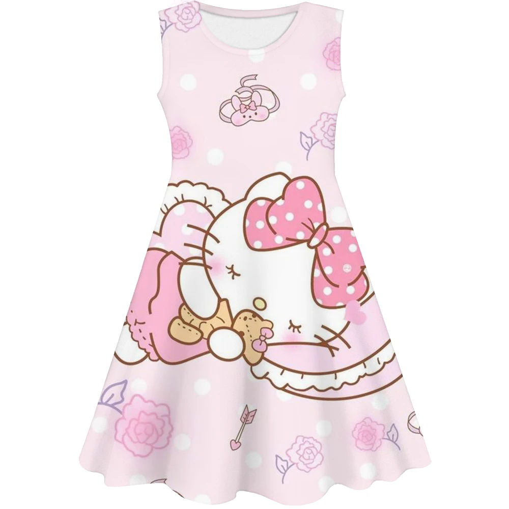 New Summer Kids Cartoon 3-12Years Hello Kitty sleeveless Dress Girls cartoon Printing Nightgowns Children Party Dresses Pajamas