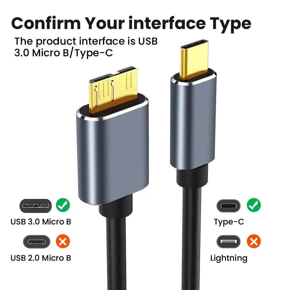 Micro B USB C 3.0 Cable TypeC to USB 3.0 Micro B Cable Connector 5Gbps External Hard Drive Disk Cable for Hard Drive Computer