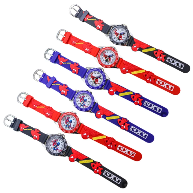 Miniso Anime Cartoon Marvel Spiderman Luminous Round Quartz Boys Student Watch Children Leather Belt Wristwatch Christmas Gifts