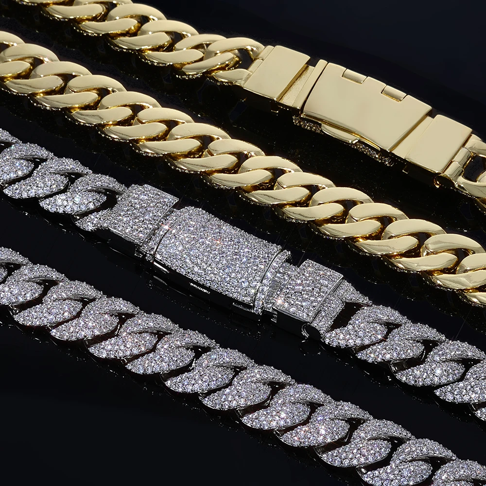 NUOYA New Style S925 Silver Moissanite 14mm Cuban Link Chain Hip Hop Jewelry Iced Out Full Diamond Chain Necklace Gift Men Women