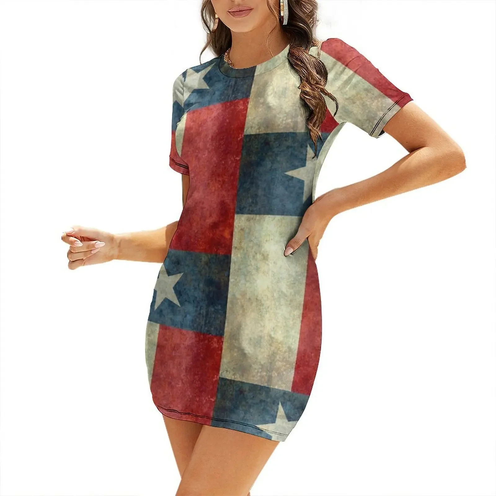 

Texas Flag Short-Sleeved Dress summer clothes evening dresses ladies womens dress dress women elegant luxury