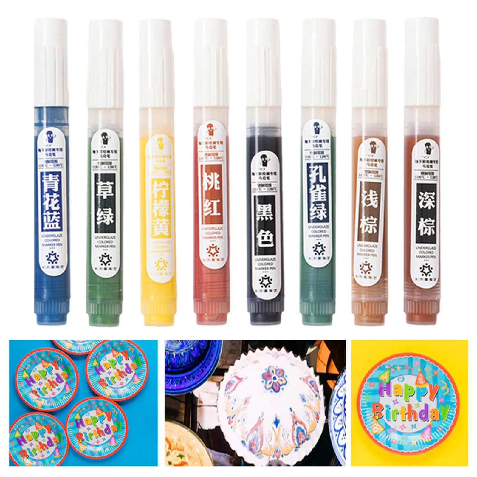 8Pcs Underglaze Pens Professional Glazed Writing Pen DIY Porcelain Paint Pens for Pottery Ceramic Projects Fused Glass Bisque