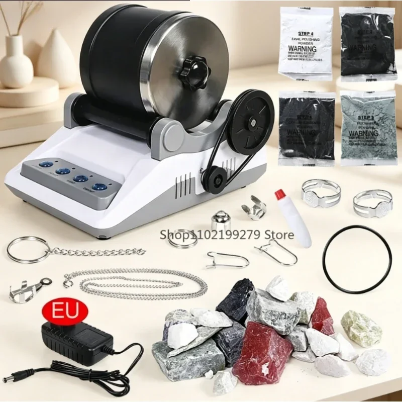 2026 NEW DIY Rock Tumbler 110 220V Electric Polishing Machine Kit with Rough Gemstones Polishing Grits for Adult Kids Toy