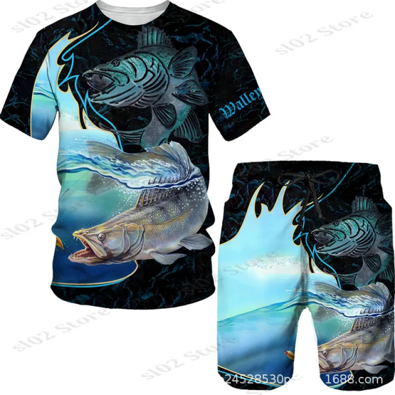 

Pro Angler 3D Set Realistic Bass Bite Print Flag Texture WALLE Breathable Beachwear Fishing Essential Quick-Dry Men's Sportswear