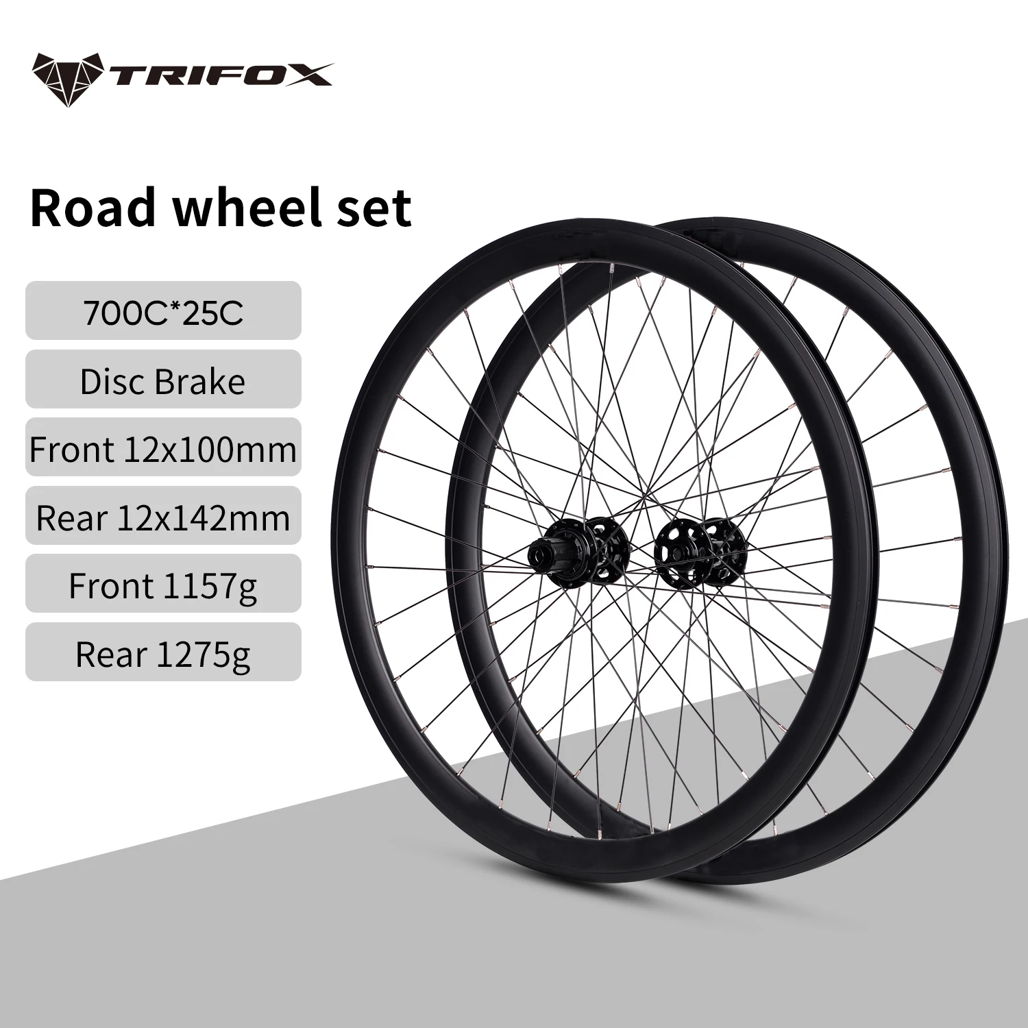 

TRIFOX Bicycle wheel 700x25C 30mm Deepth Aluminium alloy 12*142mm Disc Brake 32H Clincher Road Bike Front Rear wheelset