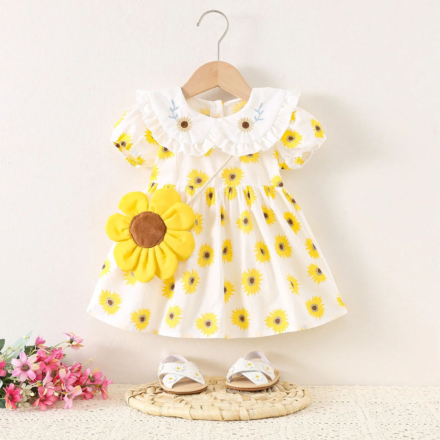 

Baby Dresses Summer Girls Clothes Casual Sunflower Print Dress Newborn 1st Birthday Party Princess Dresses Infant Girl Clothing