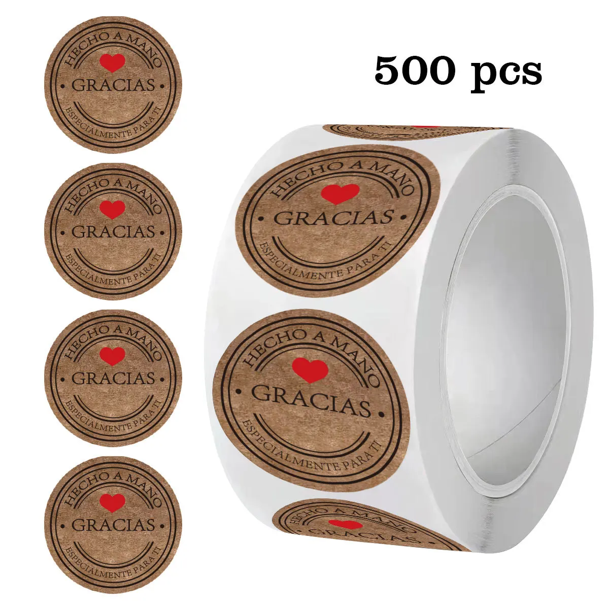 500PCS 1inch Multiple Styles Kraft Gracias Spanish Thank You Labels Stickers Handmade Scrapbooking Stationery Sticker