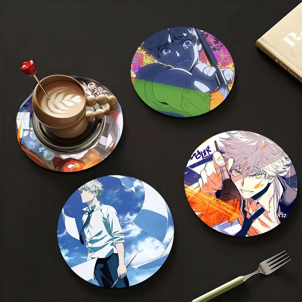 1pc Blue Period Wooden Coaster Colour Printing Cup Mat Home Desk Decoration Gifts