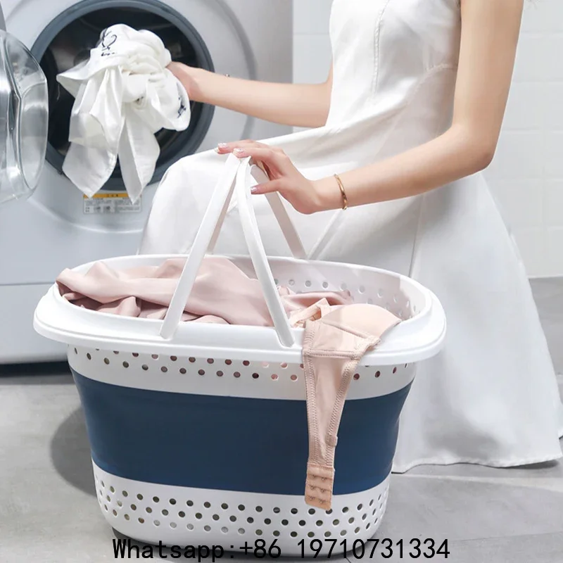Collapsible Plastic Laundry Basket Folding Pop Up Bathroom Dirty Clothes Basket Household Plastic Large Storage Container view 2