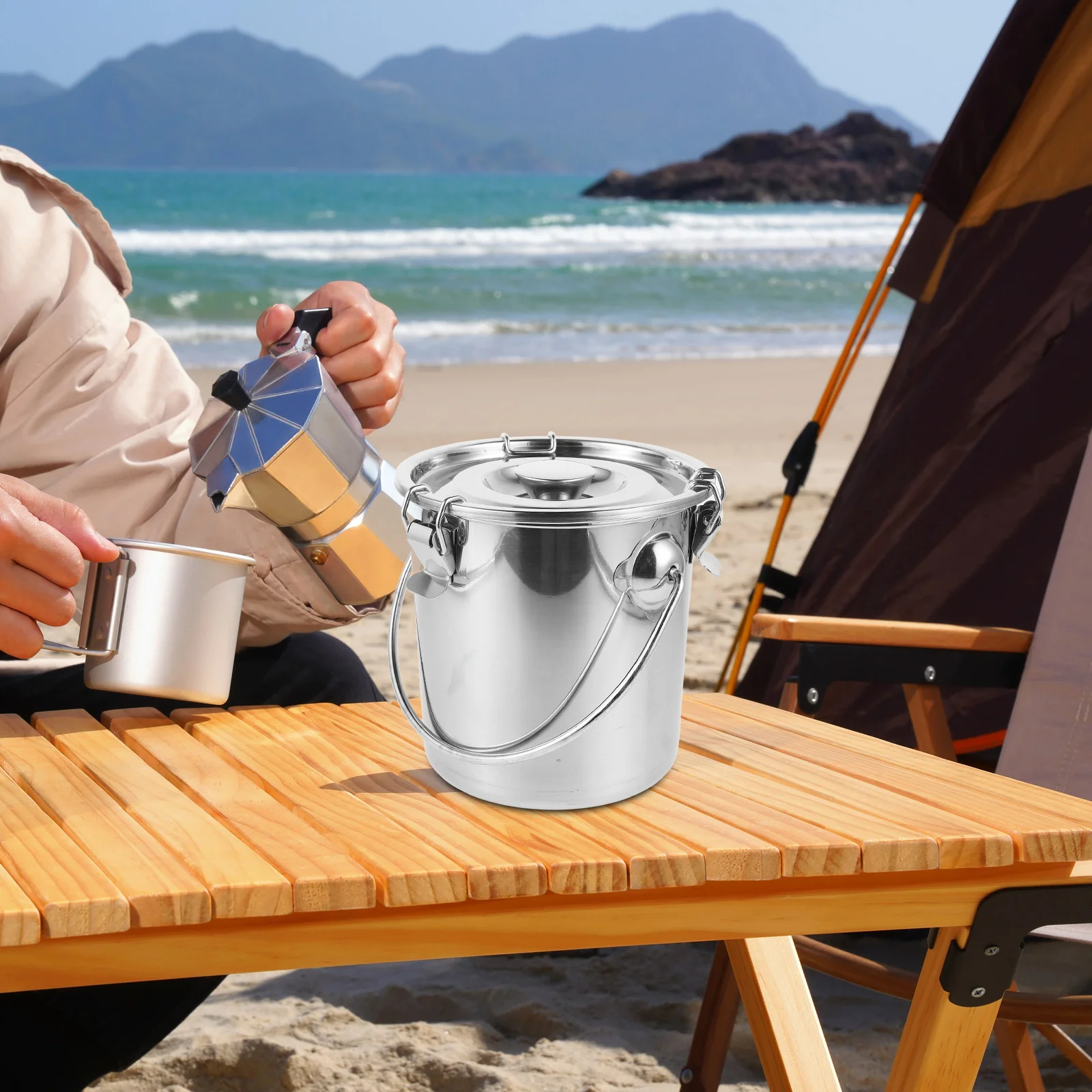 

Stainless Steel Airtight Coffee Storage Bucket Leak Proof Durable Soup Bucket Multipurpose Container Stainless Steel Canister