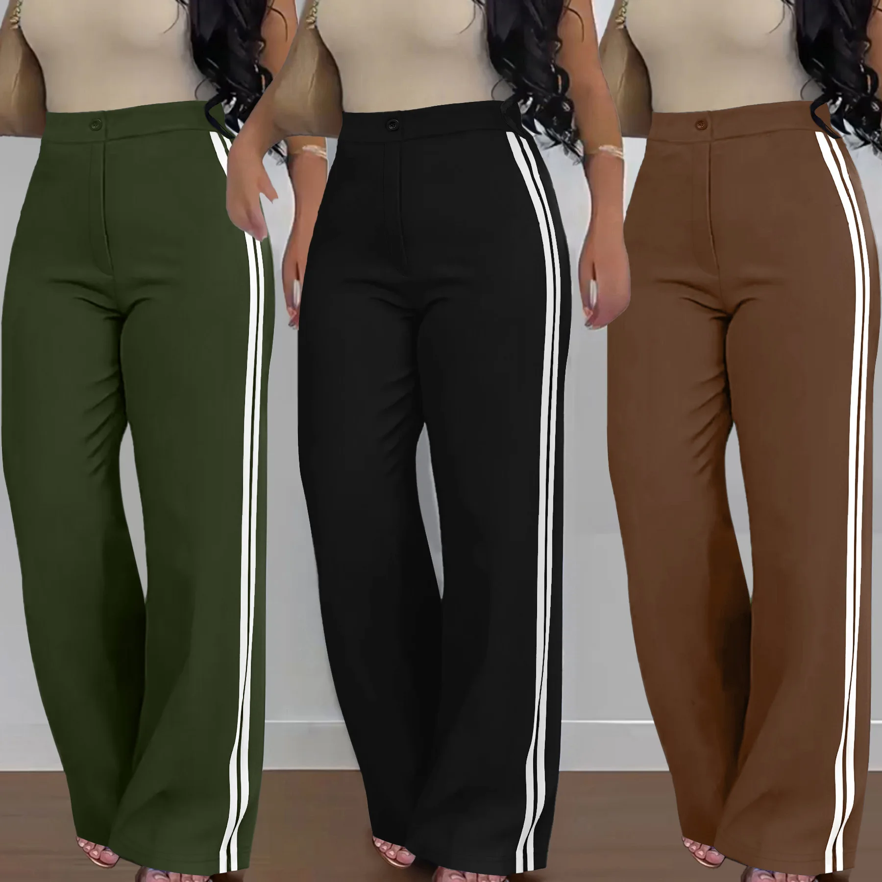 Hose Frauen Breites Bein Lange Hosen Slim Fit Hohe Taille Gestreifte Gerade Hosen Y2k Streetwear Capris Elegante Casual Arbeit 2025